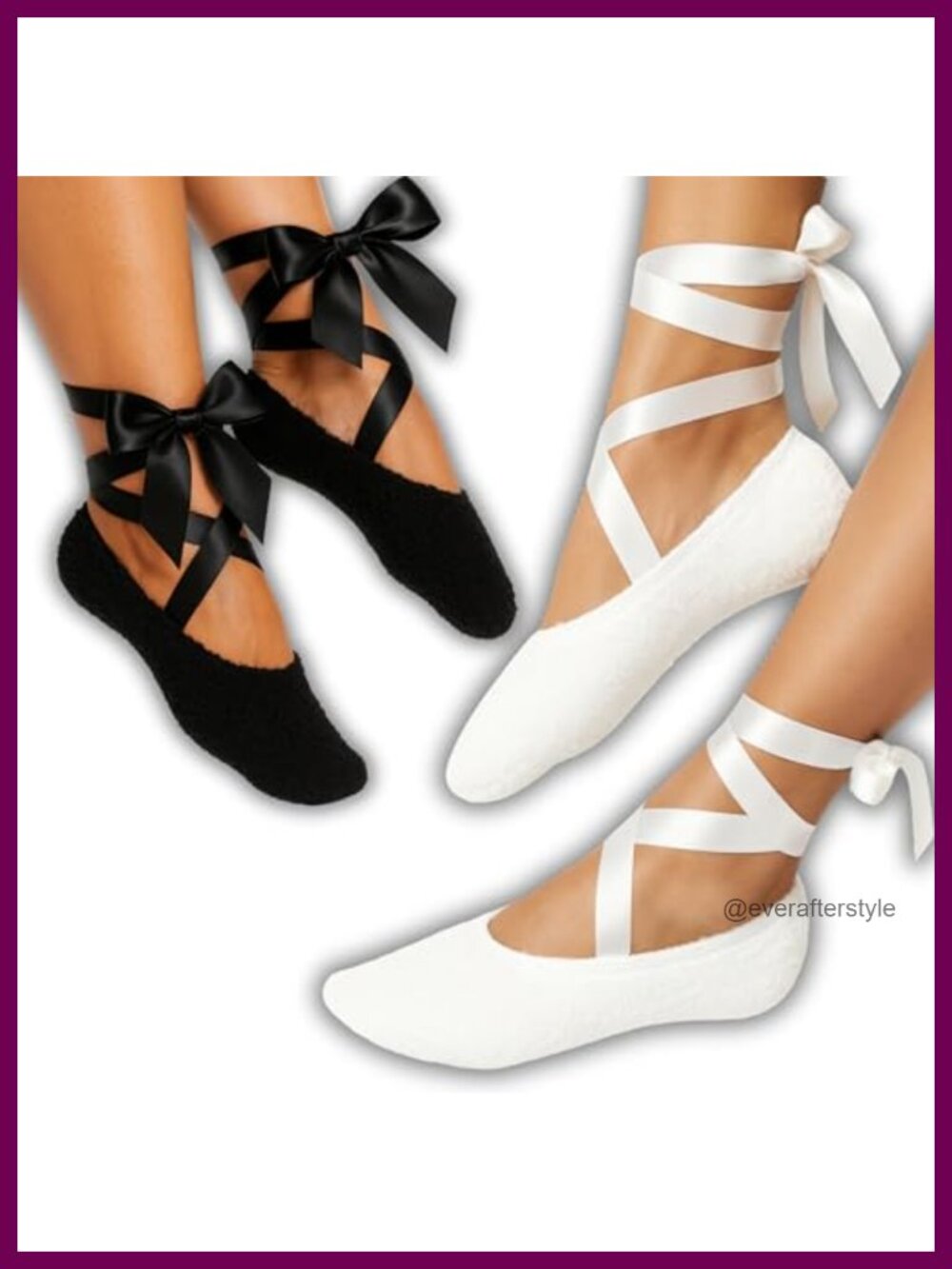 Fuzzy Ballet Flat Lingerie Socks Satin Ribbon No-Show 2-Pack
